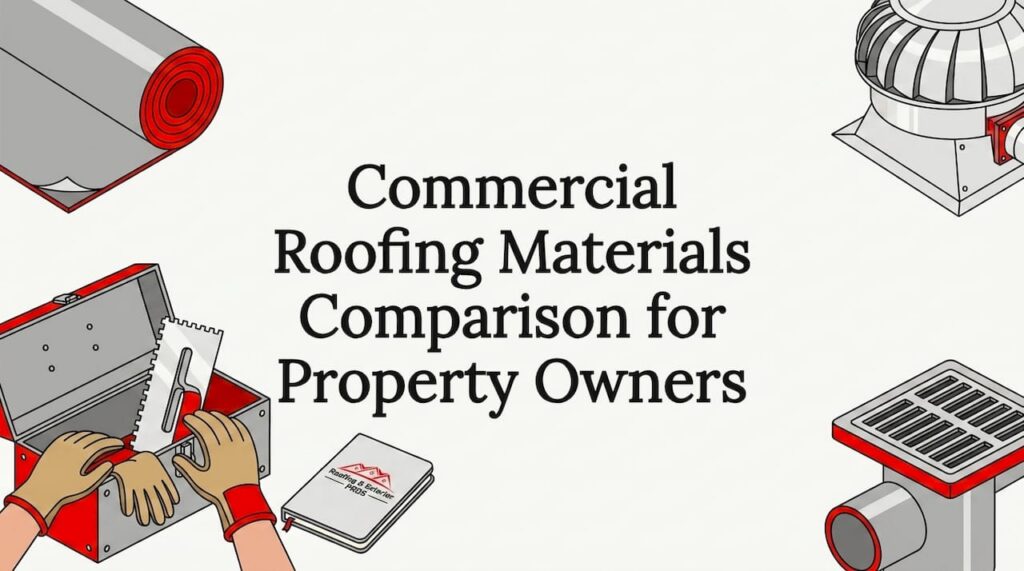Decorative commercial roofing blog title card illustration