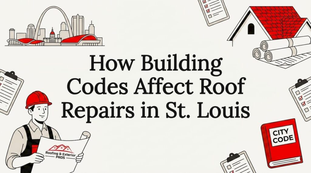 Decorative title card with roof and city elements