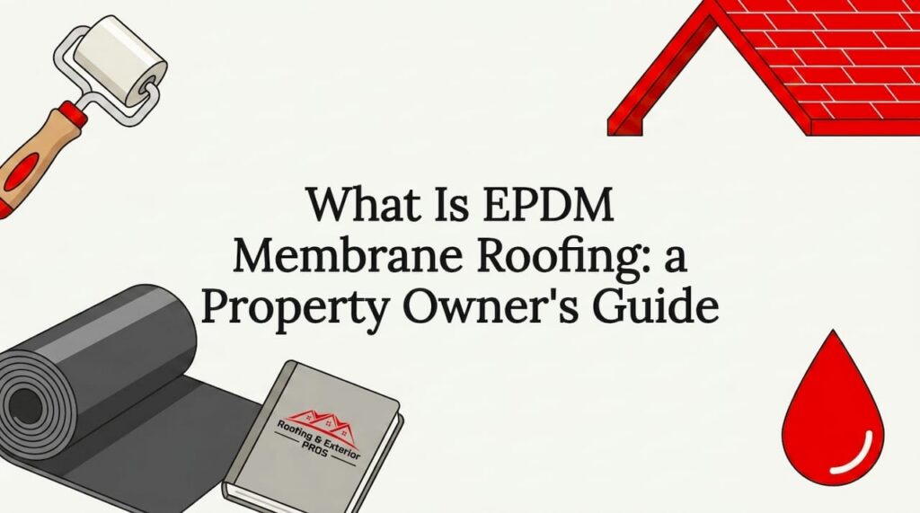 Decorative title card with roofing equipment illustrations