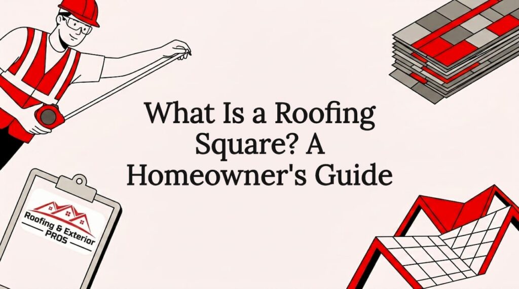 Decorative title card illustration for roofing square article