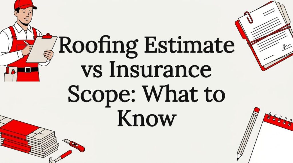 Roofing and insurance themed blog title card illustration