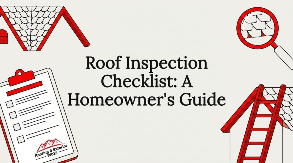 Decorative title card roof inspection illustration